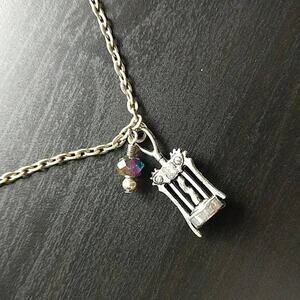 Anklet, silver wine bottle opener iridescent oil-sheen bead 9" fashion jewelry